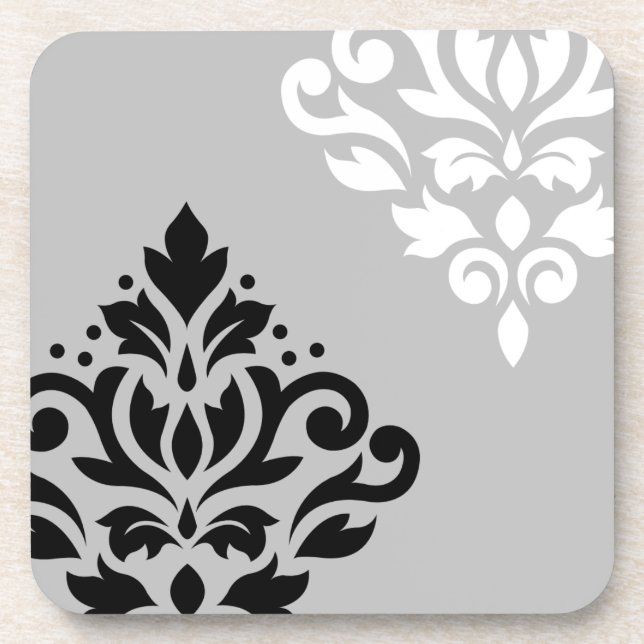 Scroll Damask Art I B&W on Lt Grey Coaster (Front)