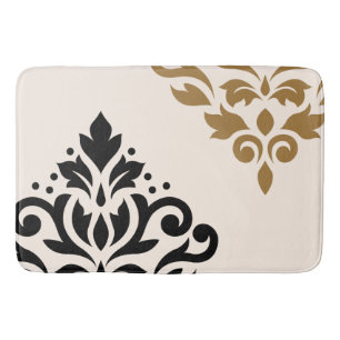 Scroll Damask Art I Black & Gold on Cream Bath Mat