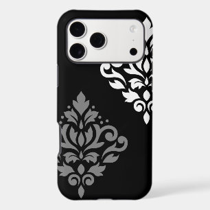 Scroll Damask Art I Black Gray White