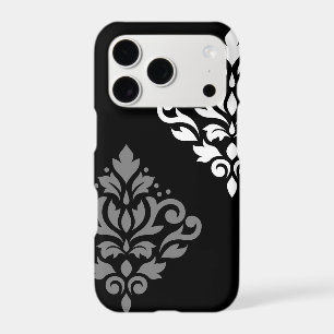 Scroll Damask Art I Black Gray White