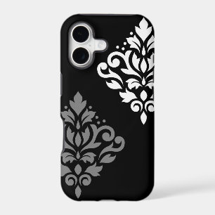 Scroll Damask Art I Black Gray White