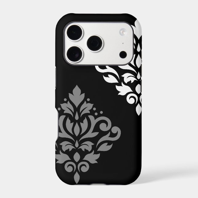 Scroll Damask Art I Black Gray White (Back)