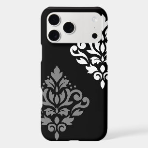 Scroll Damask Art I Black Gray White