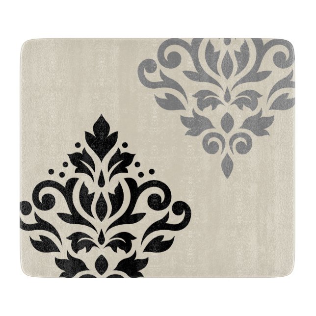 Scroll Damask Art I Black Grey Cream Cutting Board (Front)