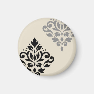 Scroll Damask Art I Black Grey Cream Magnet