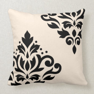 Scroll Damask Art I Black on Cream Cushion