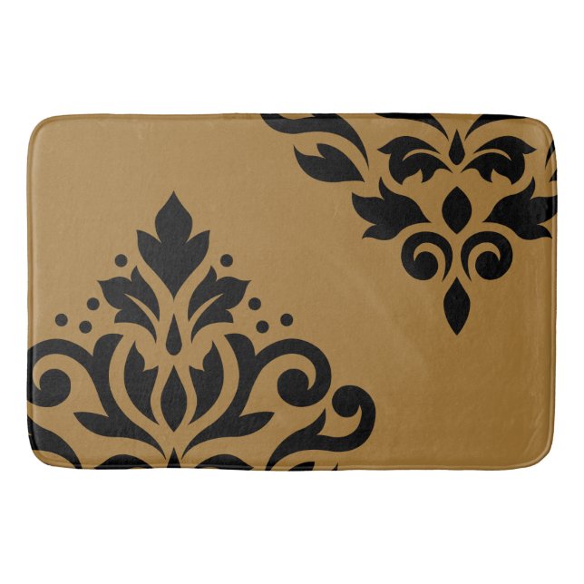 Scroll Damask Art I Black on Gold Bath Mat (Front)