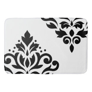 Scroll Damask Art I Black on White Bath Mat