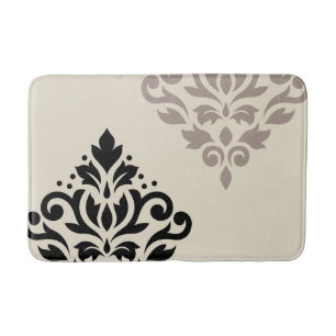 Scroll Damask Art I Black Taupe Cream Bath Mat