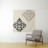 Scroll Damask Art I Black Taupe Cream