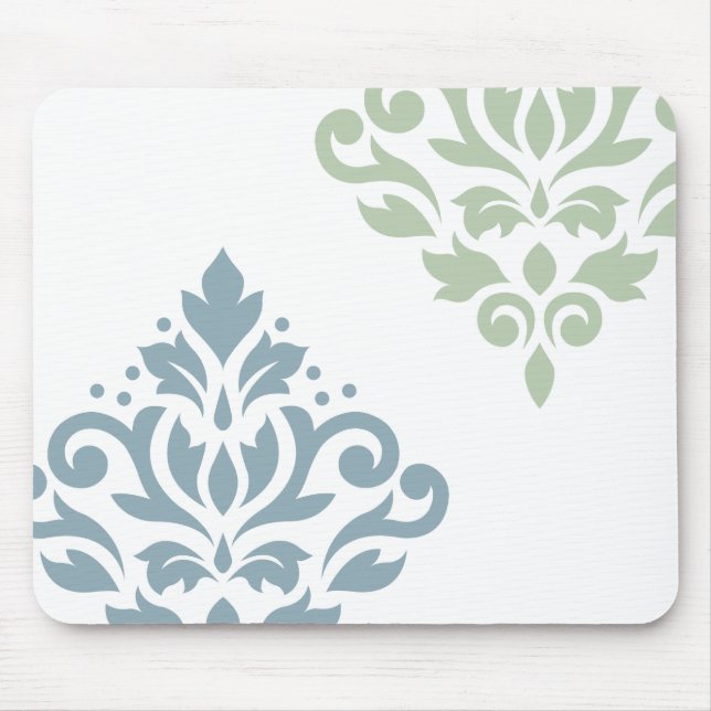 Scroll Damask Art I Blue Green White Mouse Pad (Front)