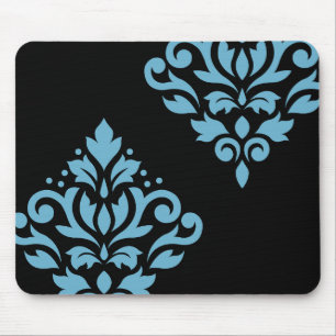 Scroll Damask Art I Blue on Black Mouse Pad