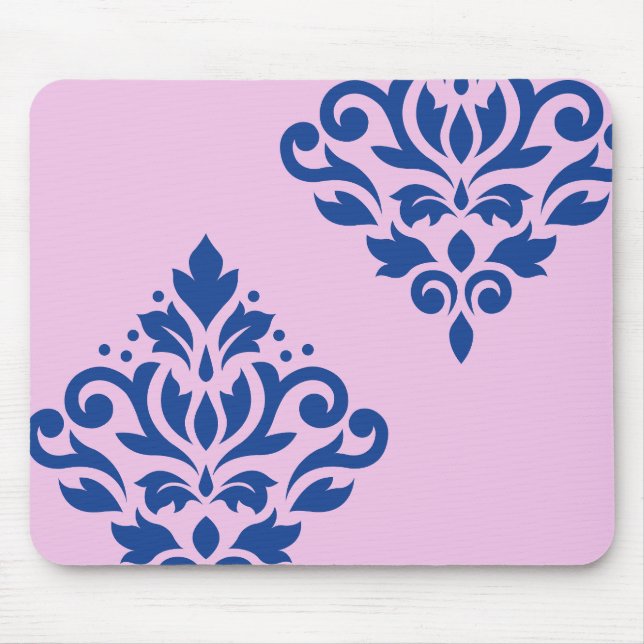 Scroll Damask Art I Blue on Pink Mouse Pad (Front)