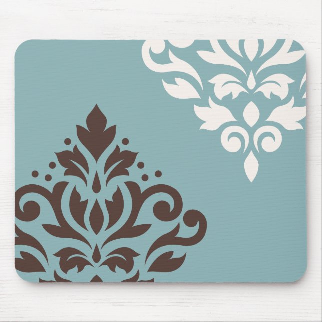 Scroll Damask Art I Brown Cream Teal Mouse Pad (Front)