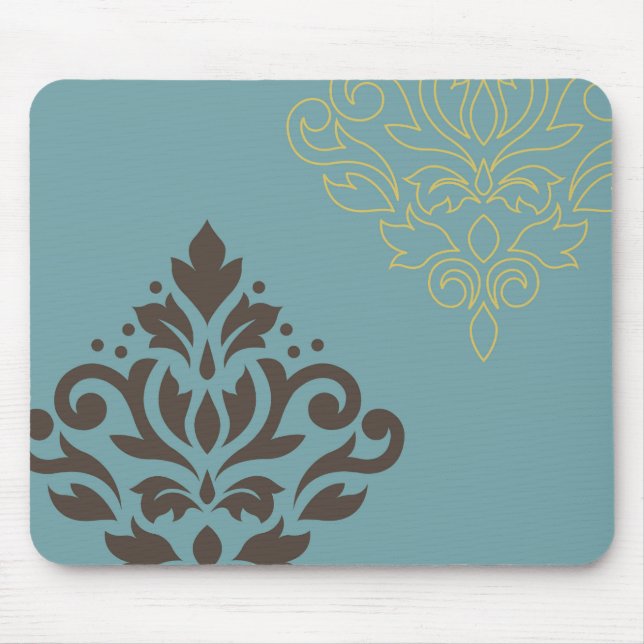 Scroll Damask Art I Brown Gold (line) Teal Mouse Pad (Front)