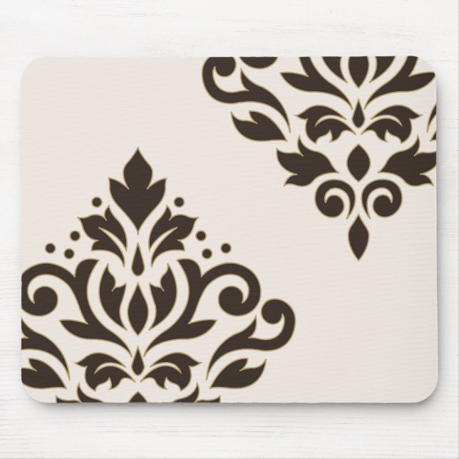 Scroll Damask Art I Brown with Gold on Cream Mouse Pad (Front)