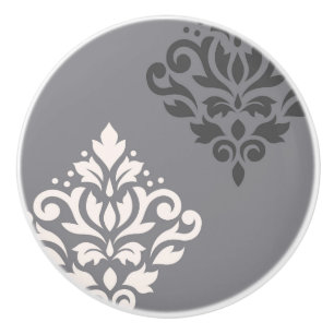 Scroll Damask Art I Cream & Greys Ceramic Knob