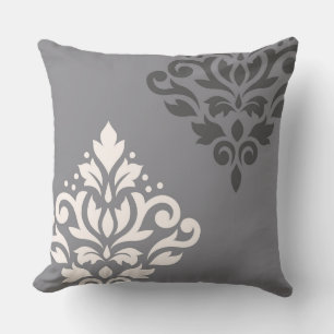 Scroll Damask Art I Cream & Greys Cushion