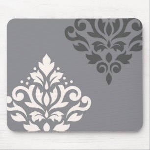 Scroll Damask Art I Cream & Greys Mouse Pad
