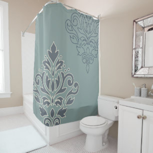 Scroll Damask Art I Cream Line Blues Teal Shower Curtain