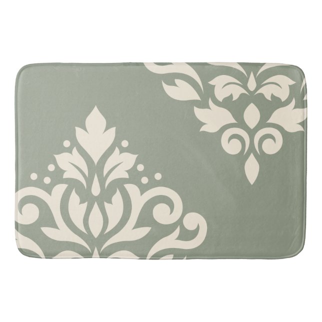 Scroll Damask Art I Cream on Green Bath Mat (Front)