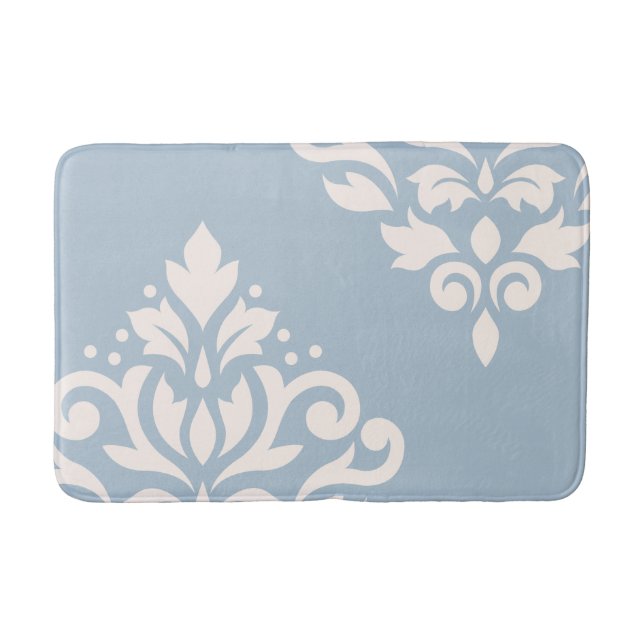 Scroll Damask Art I Cream on Light Blue Bath Mat (Front)