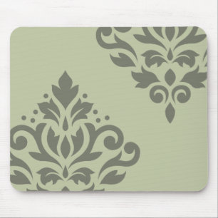 Scroll Damask Art I Dk on Lt Green Mouse Pad