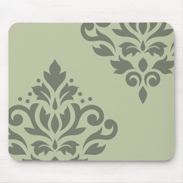 Scroll Damask Art I Dk on Lt Green Mouse Pad (Front)