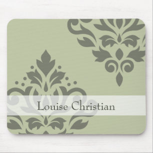 Scroll Damask Art I Dk on Lt Green (Personalised) Mouse Pad