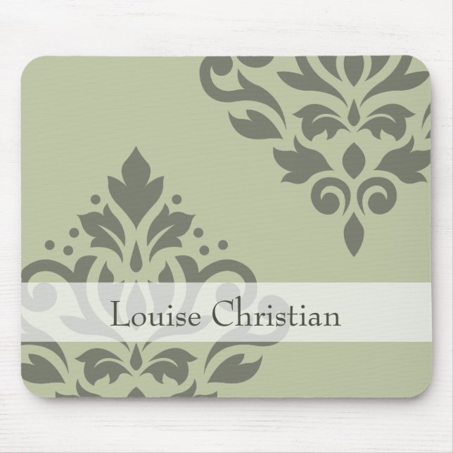 Scroll Damask Art I Dk on Lt Green (Personalised) Mouse Pad (Front)