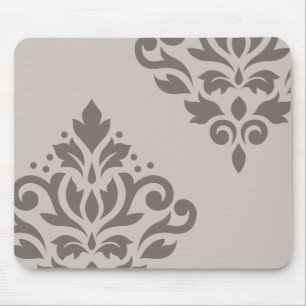 Scroll Damask Art I Dk on Lt Taupe Mouse Pad