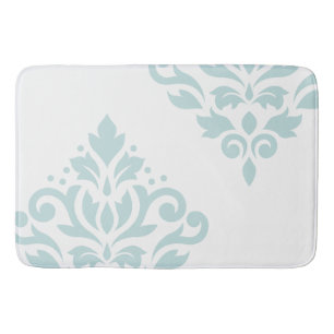 Scroll Damask Art I Duck Egg Blue on White Bath Mat