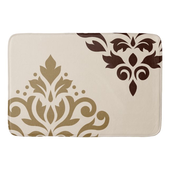 Scroll Damask Art I Gold & Brown on Cream Bath Mat (Front)