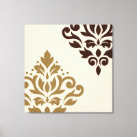 Scroll Damask Art I Gold & Brown on Cream
