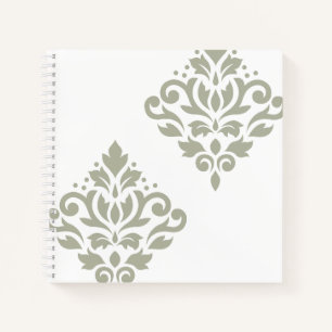 Scroll Damask Art I Green on White Notebook