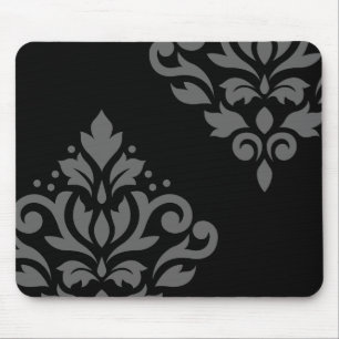 Scroll Damask Art I Grey on Black Mouse Pad