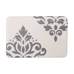 Scroll Damask Art I Grey on Cream Bath Mat