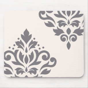 Scroll Damask Art I Grey on Cream Mouse Pad