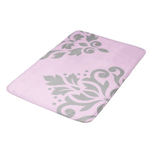 Scroll Damask Art I Grey on Pink Bath Mat