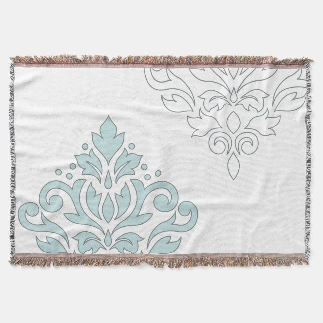 Scroll Damask Art I (line) Duck Egg Blue Grey Wt Throw Blanket (Front)