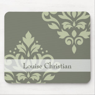Scroll Damask Art I Lt on Dk Green (Personalised) Mouse Pad