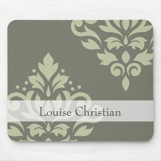 Scroll Damask Art I Lt on Dk Green (Personalised) Mouse Pad (Front)
