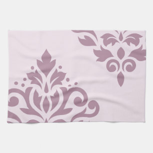 Scroll Damask Art I Mauve on Pink Tea Towel