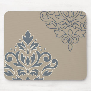 Scroll Damask Art I (outline) Cream Blues Sand Mouse Pad