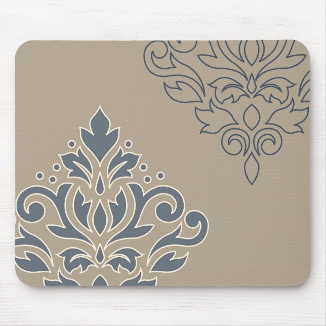 Scroll Damask Art I (outline) Cream Blues Sand Mouse Pad (Front)