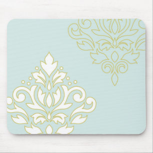 Scroll Damask Art I (outline) Wt Gld Lt Teal Mouse Pad