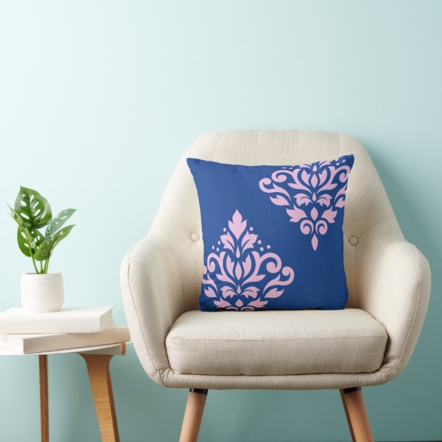 Scroll Damask Art I Pink on Blue Cushion (Chair)