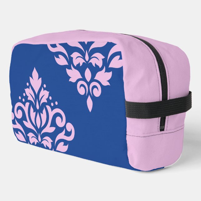 Scroll Damask Art I Pink on Blue Dopp Kit (Left Corner)