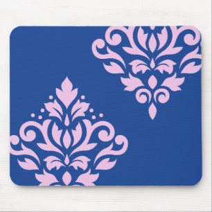 Scroll Damask Art I Pink on Blue Mouse Pad