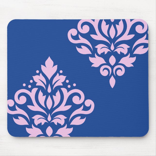 Scroll Damask Art I Pink on Blue Mouse Pad (Front)